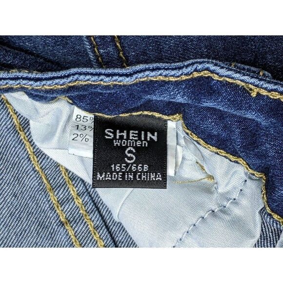 (3/$35) Shein Size Small Cuffed Whiskered High Rise Denim Blue Jean Shorts - Picture 3 of 9